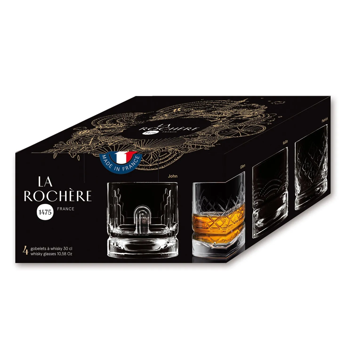 La Rochère Dandy whiskeyglas 4 stk 30 cl presset glas
