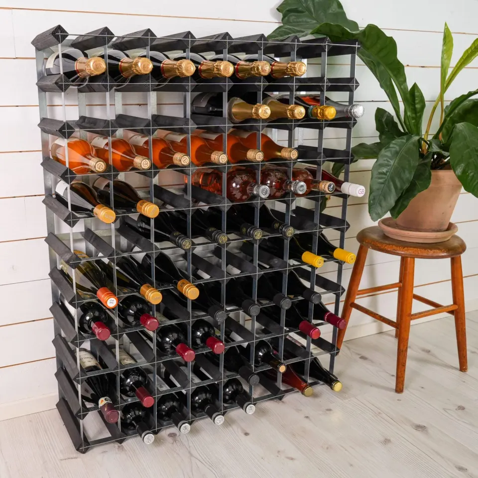 VinoSupremo Traditionel vinreol 90 flasker sort ask saml selv