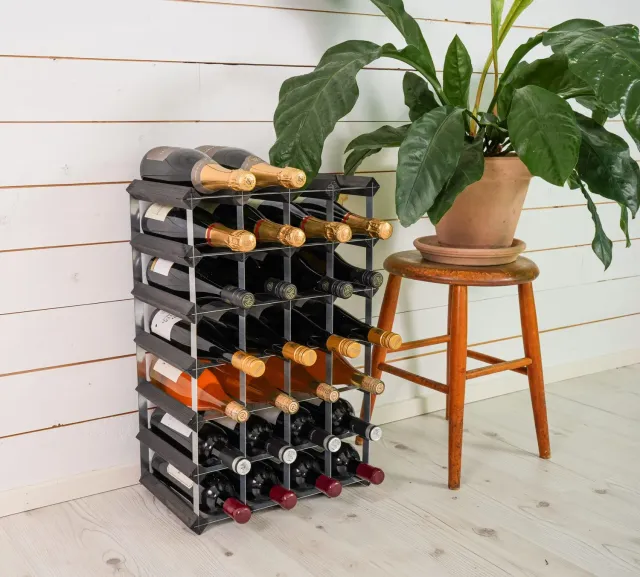 VinoSupremo Traditionel vinreol 30 flasker sort ask træ